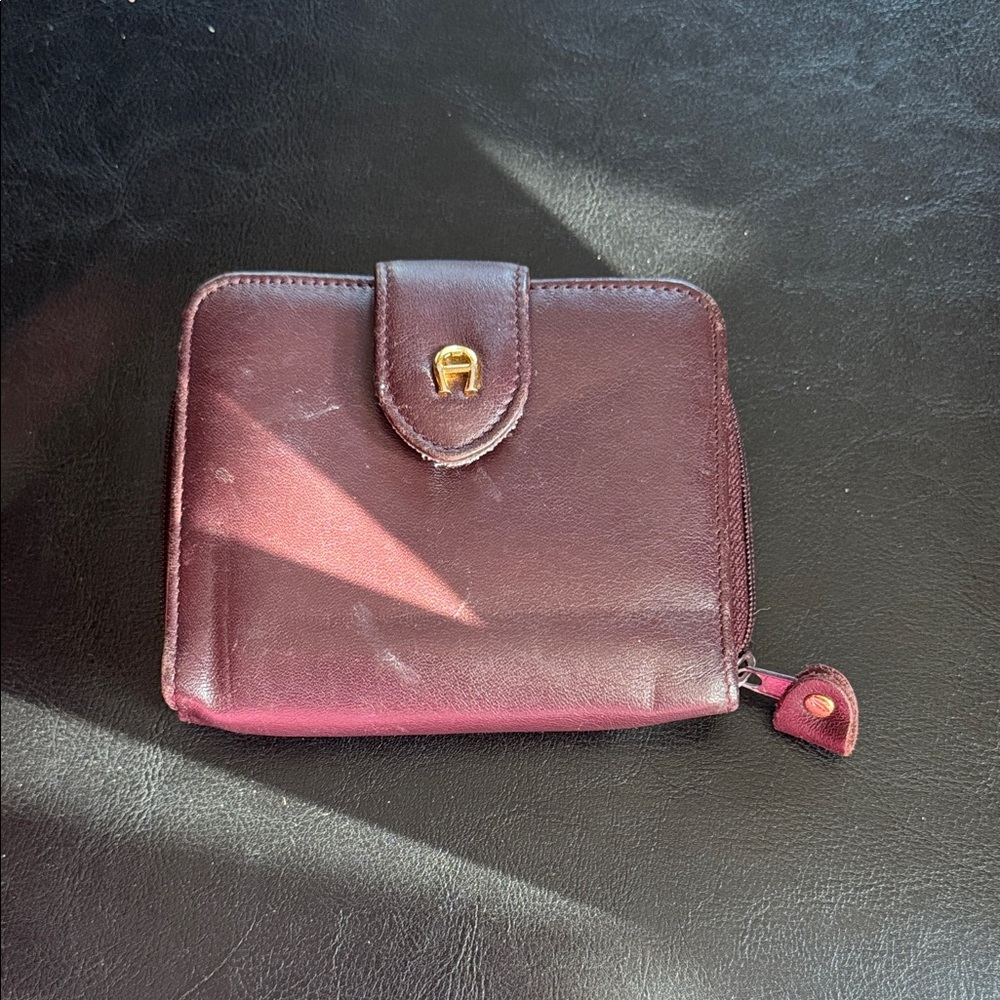 Etienne Aigner Dark Red Leather Wallet with Gold Clasp